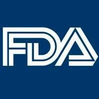White FDA lettering on blue background